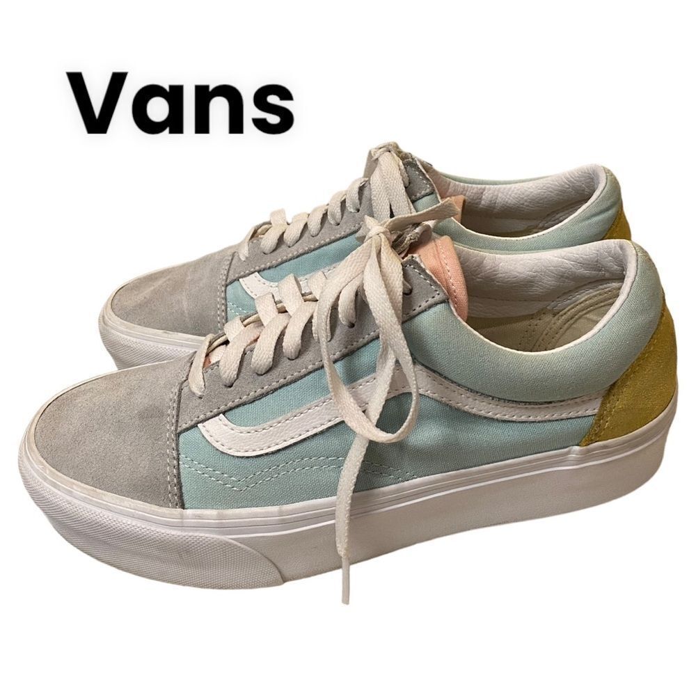 Vans Off The Wall Old Skool Women's Men's Gray Blue Yellow Platform Sneakers 9.5